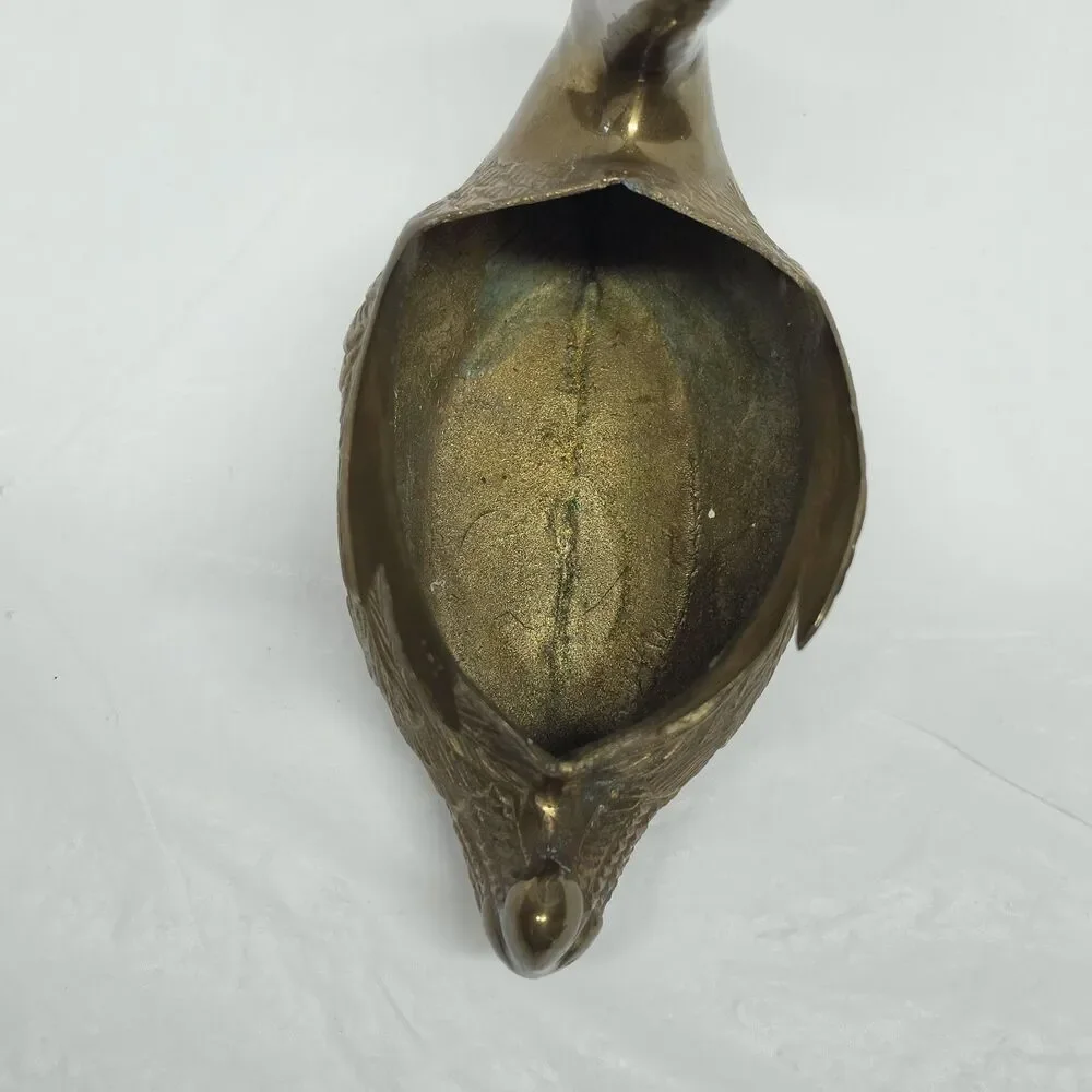 Vintage Cast Brass Swan Planter Mid-Century MCM 10 Inches Tall Made In Korea